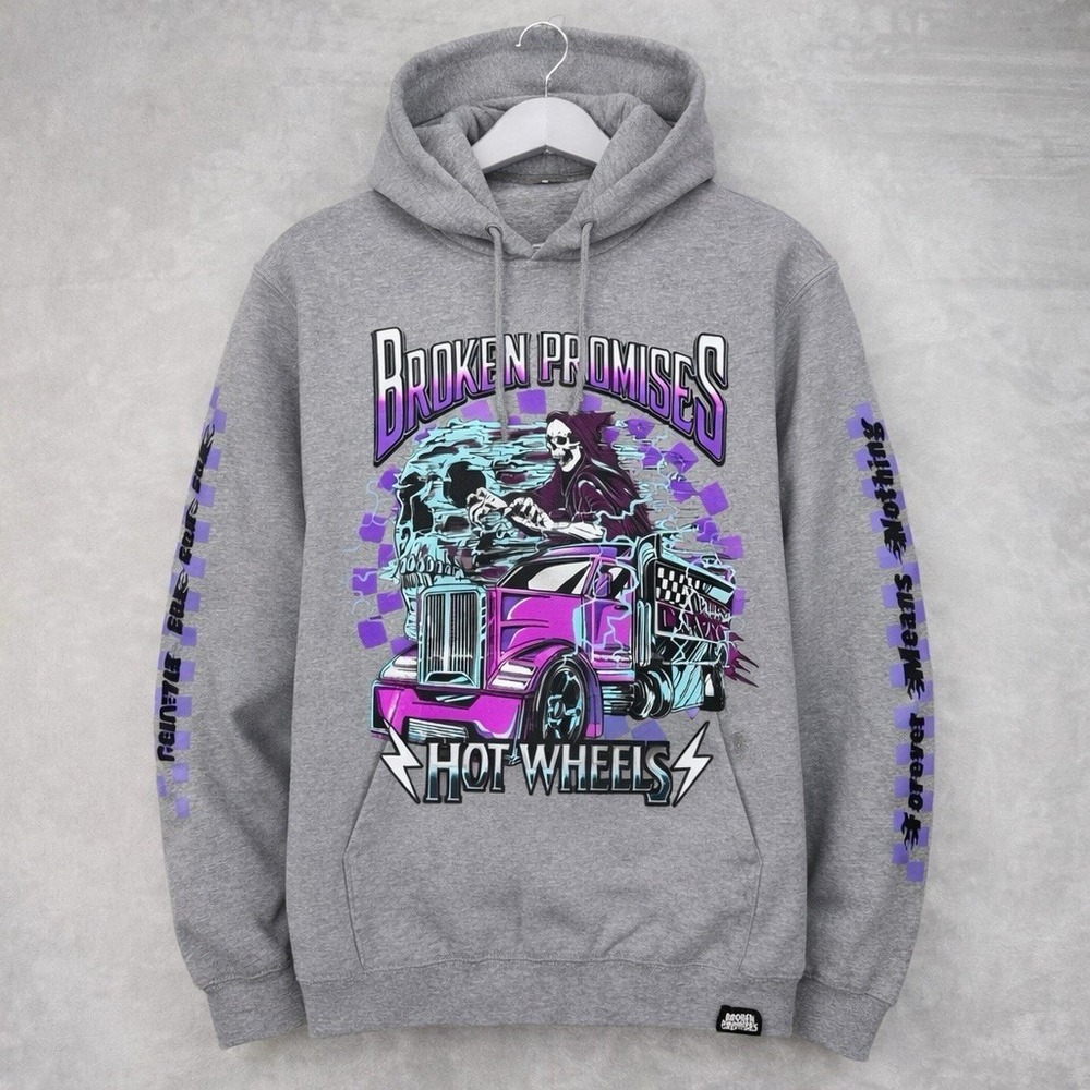 Hot Wheels x Broken Promises Hoodie Mens Large Sweatshirt‎ Heavyweight Y2K